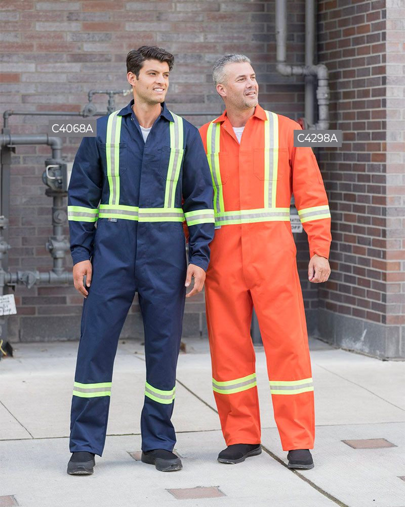 100% Cotton Button Front Coveralls With 2″ Reflective Tape. C4068A. C4298A.